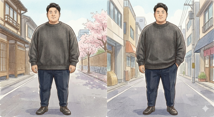 【メンズ大きいサイズ】Yラインシルエットで劇的着痩せ！おしゃれに見える「黄金比」を徹底解説